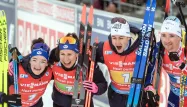 Le relais mixte français de biathlon s'est imposé dimanche à Nove Mesto devant la Suède et la Norvège