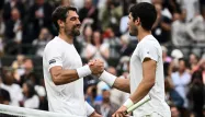 Jérémy Chardy (à gauche) disputait ce mardi le dernier match de sa carrière face à Carlos Alcaraz.