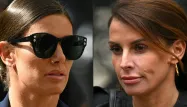 Rebekah Vardy à gauche et Coleen Rooney à droite lors du procès dit du "Wagatha Christie"