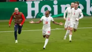 La joie de Sterling lors de son but contre l'Allemagne, en huitièmes de finale à Wembley.