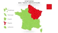 Quatre régions, Ile-de-France, Hauts-de-France, Grand Est et Bourgogne-Franche-Comté, ainsi que le département de Mayotte, ont été classés en rouge.
