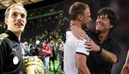 Thomas Tuchel, vainqueur de la Coupe d'Allemagne 2017 à gauche, et Joachim Löw, lors de la victoire au Mondial 2014, à droite.