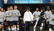 Les Bleus à l'entraînement mardi avant le match contre la Russie.