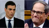 Pedro Sanchez (à gauche) et Quim Torra (à droite) doivent se rencontrer lundi pour apaiser les tensions, après la tentative de sécession d'octobre