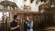 Riad Sattouf en compagnie de Frédéric Taddéï au musée de la Chasse et de la nature dans le Marais.