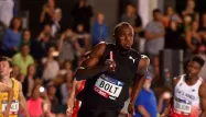 Usain Bolt, le 9 février 2017 aux 4x100m à Melbourne, en Australie.