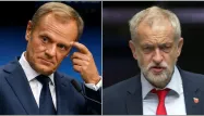 Donald Tusk, Jeremy Corbyn crédit : AFP / montage Europe 1 - 1280