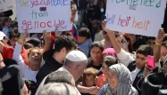 Le pape François lors de sa visite à Lesbos samedi.