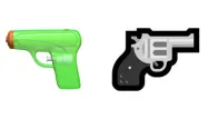 L’émoticône pistolet à eau d'Apple à gauche, l’émoticône pistolet de Microsoft à droite.