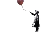 La petite fille au ballon rouge, l'une des œuvres les plus connues de Banksy, revisitée par l'artiste pour les trois ans du conflit.