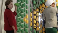 La présidente brésilienne Dilma Roussef dans une fabrique de caxirola.
