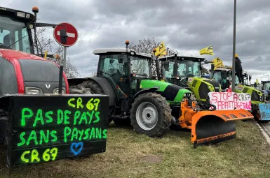 Une cinquantaine d'agriculteurs étaient réunis à Strasbourg pour bloquer le pont de l'Europe.