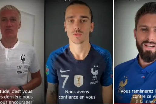 Dans une vidéo, le staff et les joueurs de l'équipe de France apportent leur soutien aux soignants.