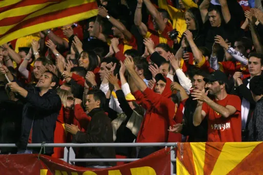 Des supporters lors d'un match entre Perpignan et Toulouse au stade Aime-Giral de Perpignan, le 3 juin 2008.