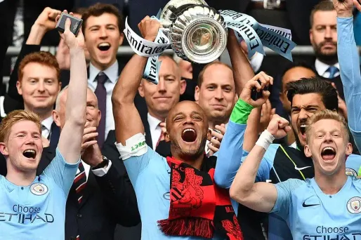 La joie des joueurs de Manchester City, qui viennent de remporter la Coupe d'Angleterre.