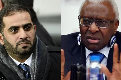 Yousef Al-Obaidly, patron de BeIn, et l'ancien président de l'IAFF Lamine Diack Photos AFP