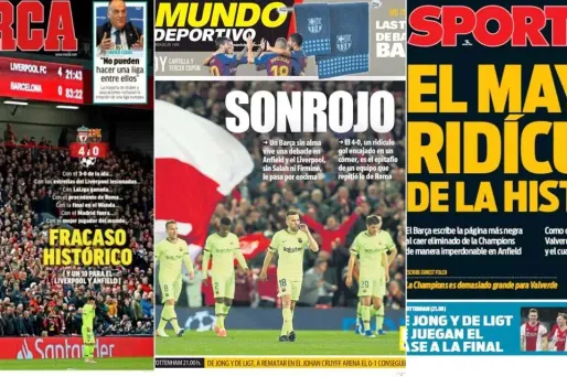 La presse espagnole n'a pas trouvé de mots assez durs mercredi pour qualifier l'élimination renversante du FC Barcelone mardi soir face à Liverpool.