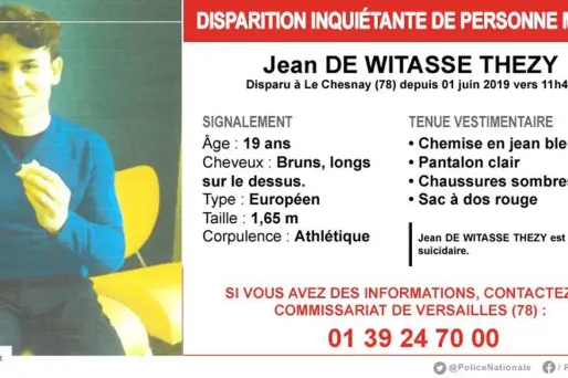 Jean de Witasse Thezy a disparu le 1er juin dernier vers 11h45 sur la commune du Chesnay, dans les Yvelines.