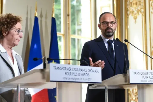 Muriel Pénicaud et Edouard Philippe, le 18 juin 2019 lors de la présentation de la réforme de l'assurance chômage.