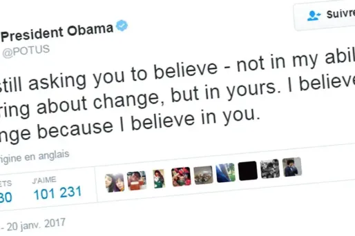 Le président Obama a tweeté une dernière fois sur la compte @POTUS.