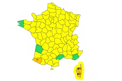La Corse et les Pyrénées-Atlantiques restent en vigilance orange