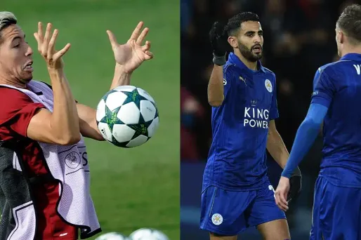 Samir Nasri, Riyad Mahrez et Jamie Vardy (1280x640) Montage Cristina QUICLER/Oli SCARFF