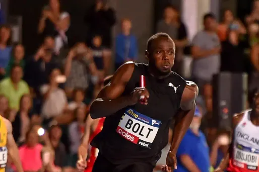 Usain Bolt, le 9 février 2017 aux 4x100m à Melbourne, en Australie.