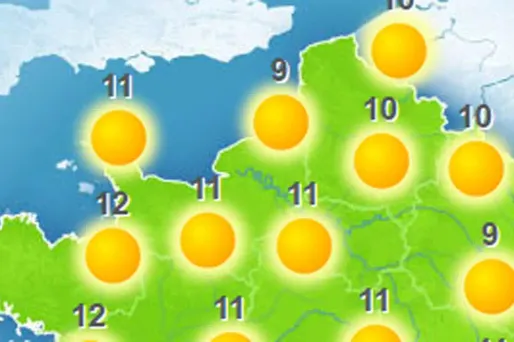 Les températures maximales afficheront 14 à 17 du sud de la Bretagne au Poitou-Charentes.