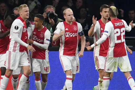 Les joueurs de l'Ajax lors du quart de finale aller, contre Schalke 04 (2-0).