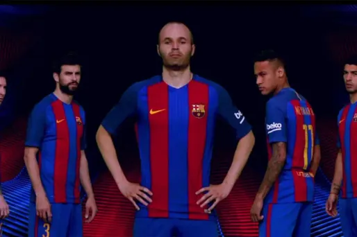 De gauche à droite : Lionel Messi, Gerard Piqué, Andres Iniesta, Neymar et Luis Suarez.
