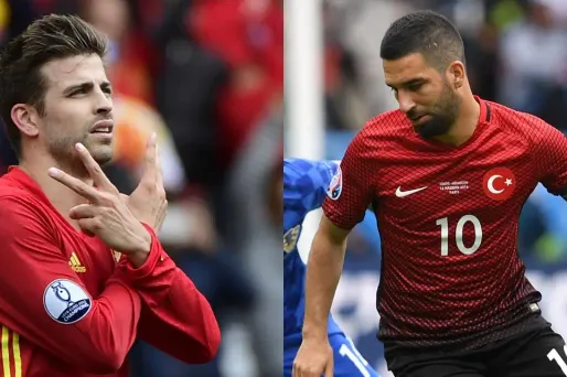 Piqué et Turan (1280x640) Montage AFP/Pierre-Philippe MARCOU/Francisco LEONG
