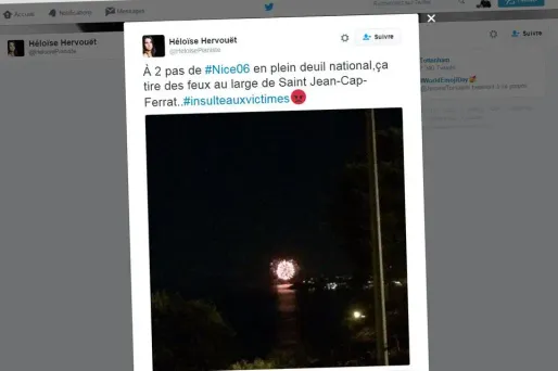 Un feu d'artifice tiré dans la nuit depuis un hôtel proche de Nice indigne Twitter