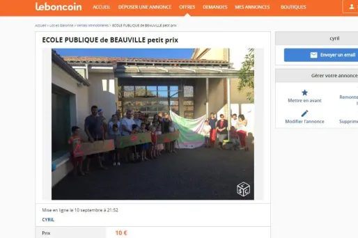 "À vendre car l'éducation nationale ne veut pas y attribuer un nouveau professeur pourtant indispensable", précise l'annonce.