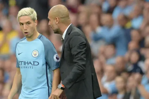 Samir Nasri et Pep Guardiola se sont croisés cet été, avant que le Français ne soit prêté au Séville FC.