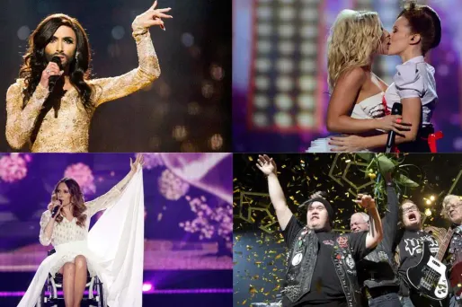 Conchita Wurst Groupe PKN Baiser lesbien et chanteuse en fauteuil