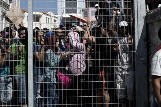 Des migrants arrivés sur l'île de Lesbos en Grèce.