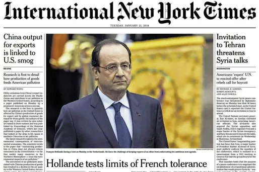 Hollande épinglé à la Une du New York Times