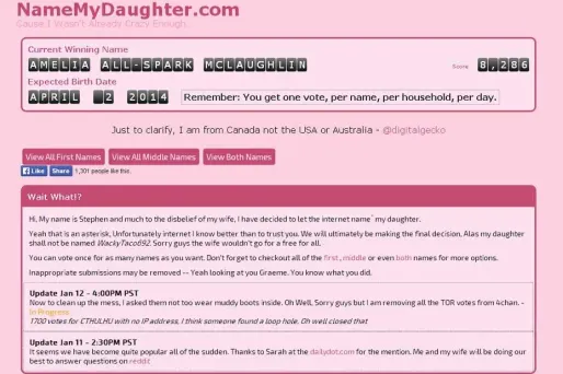 Il laisse le web trouver un nom à sa fille