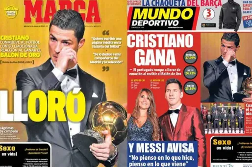 Les larmes de Ronaldo à la Une en Espagne