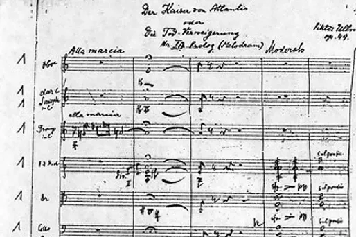 La partition manuscrite de l'oeuvre de Viktor Ullmann : Des Kaiser von Atlantis.