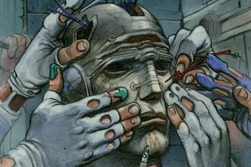 Enki Bilal,couverture nouvelle éditiond’Exterminateur 1731 x 22 cm encre de Chine et acrylique sur papier collection privée, Paris.