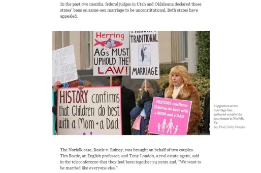 Une photo illustrant un article du New York Times sur une manifestation contre le mariage gay... en Virginie.