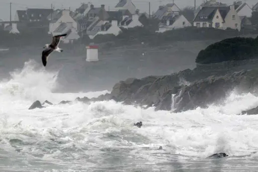 Plouhinec, petite ville du Finistère pendant la tempête début janvier 2014.