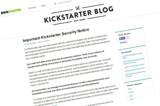 Le site de crowdfunding KickStarter victime d'un piratage massif
