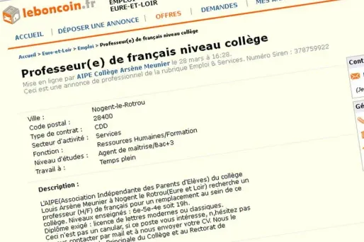 "Recherche prof sur leboncoin.fr" : le poste a trouvé preneur