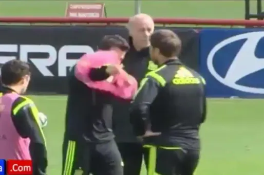 Cesc Fabregas donne son chasuble à Xabi Alonso.