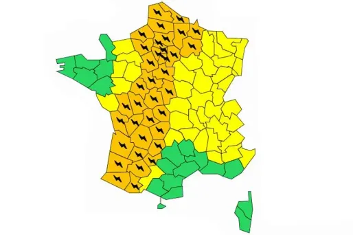 Orages : 41 départements en alerte orange