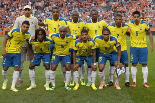 Au fond, de gauche à droite : Maximo Banguera, Frickson Erazo, Segundo Castillo, Felipe Caicedo, Jorge Guagua, Cristhian Noboa. Devant, de gauche à driote : Jefferson Montero, Juan Paredes, Oscar Bagui, Joao Rojas et Antonio Valencia