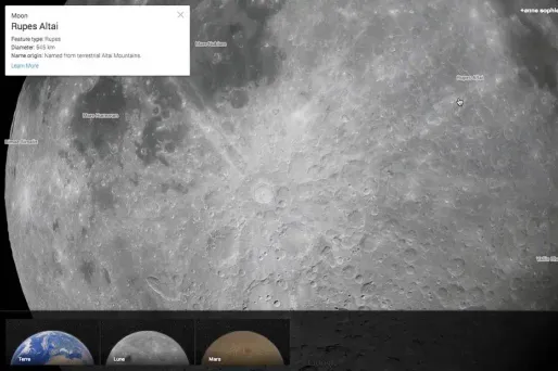 Les cratères les plus célèbres de la Lune sont détaillés par le logiciel d'exploration du moteur de recherche.