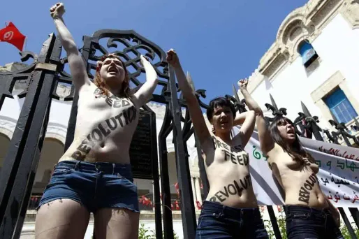 Deux Françaises et une Allemande sont jugées mercredi pour avoir manifesté seins nus et risquent la prison.
